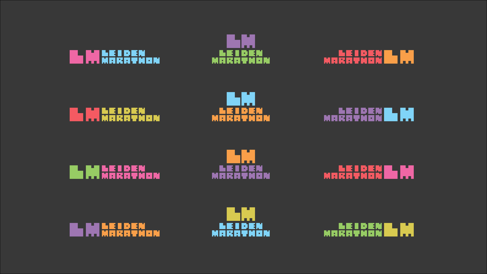 Leiden Marathon logo zwarte achtergrond kleuren