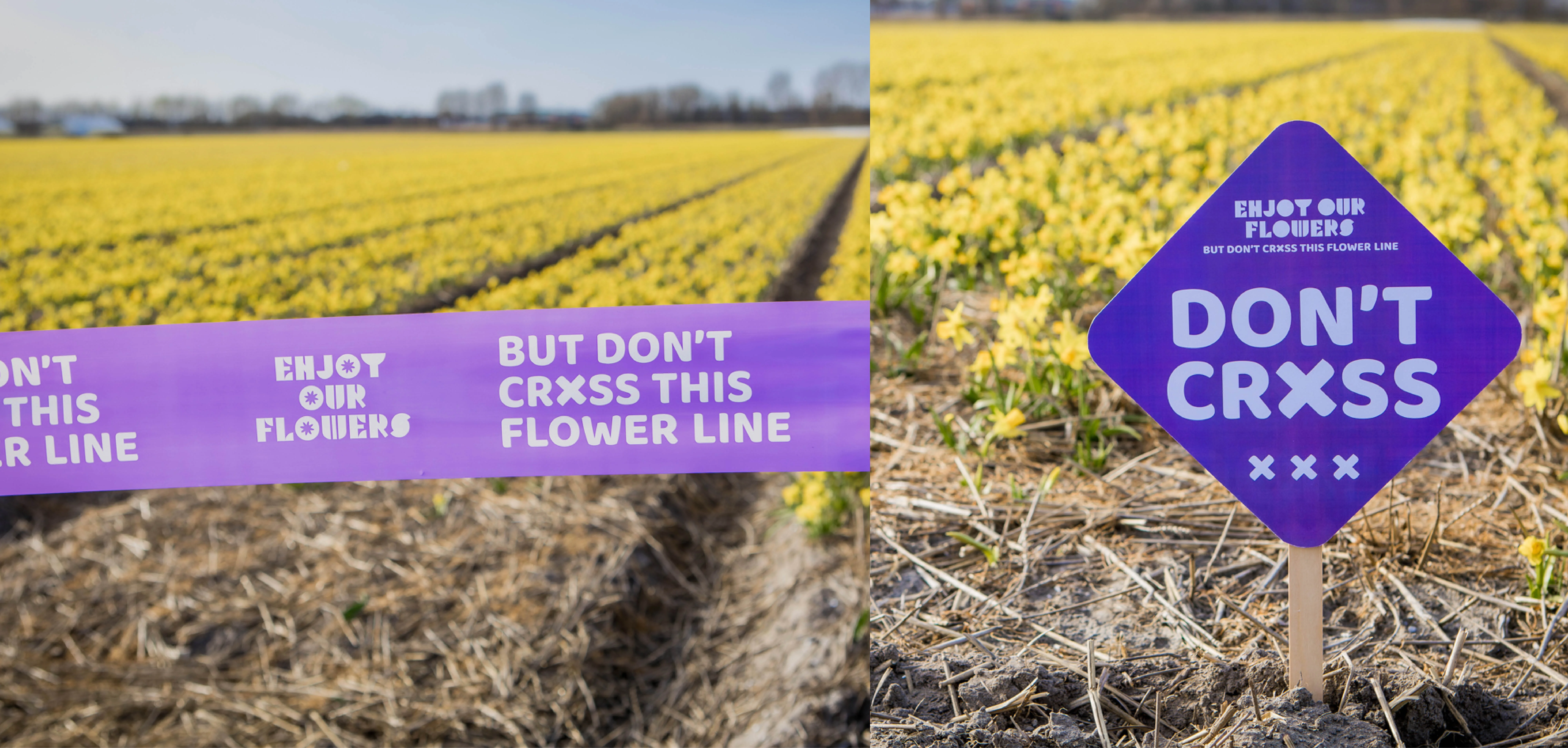 Herkenbare lint en bordje van enjoy our flowers